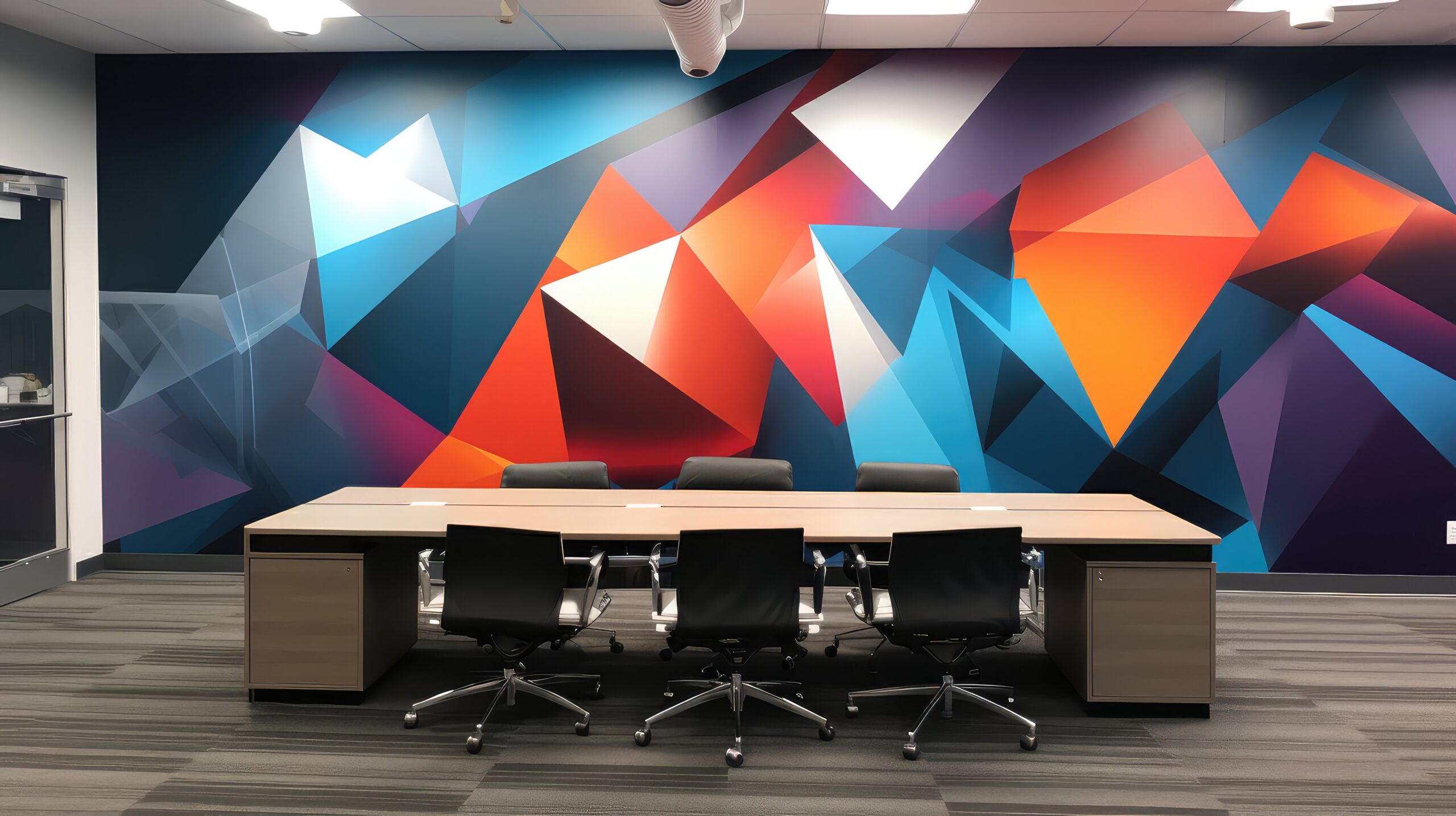 decor wall graphics illustration geometric vibrant, modern office, space focal decor wall graphics